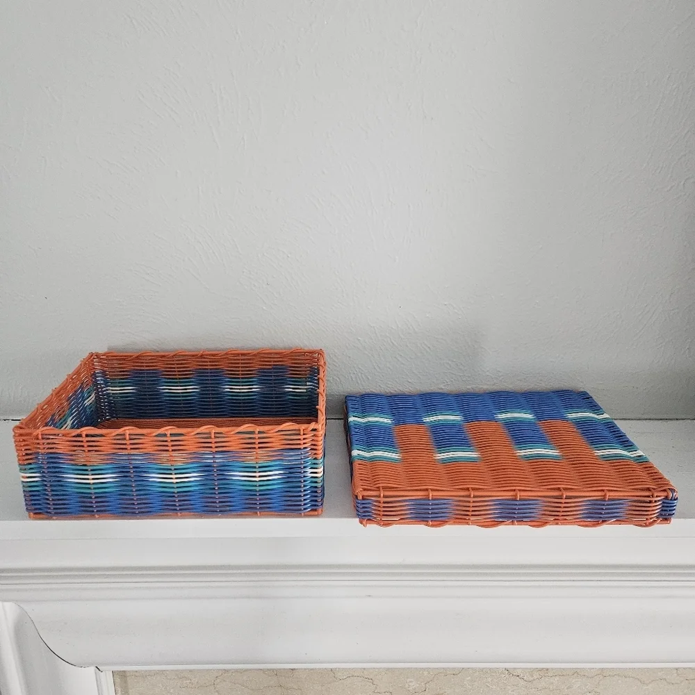 Vintage Woven Storage Box With Lid